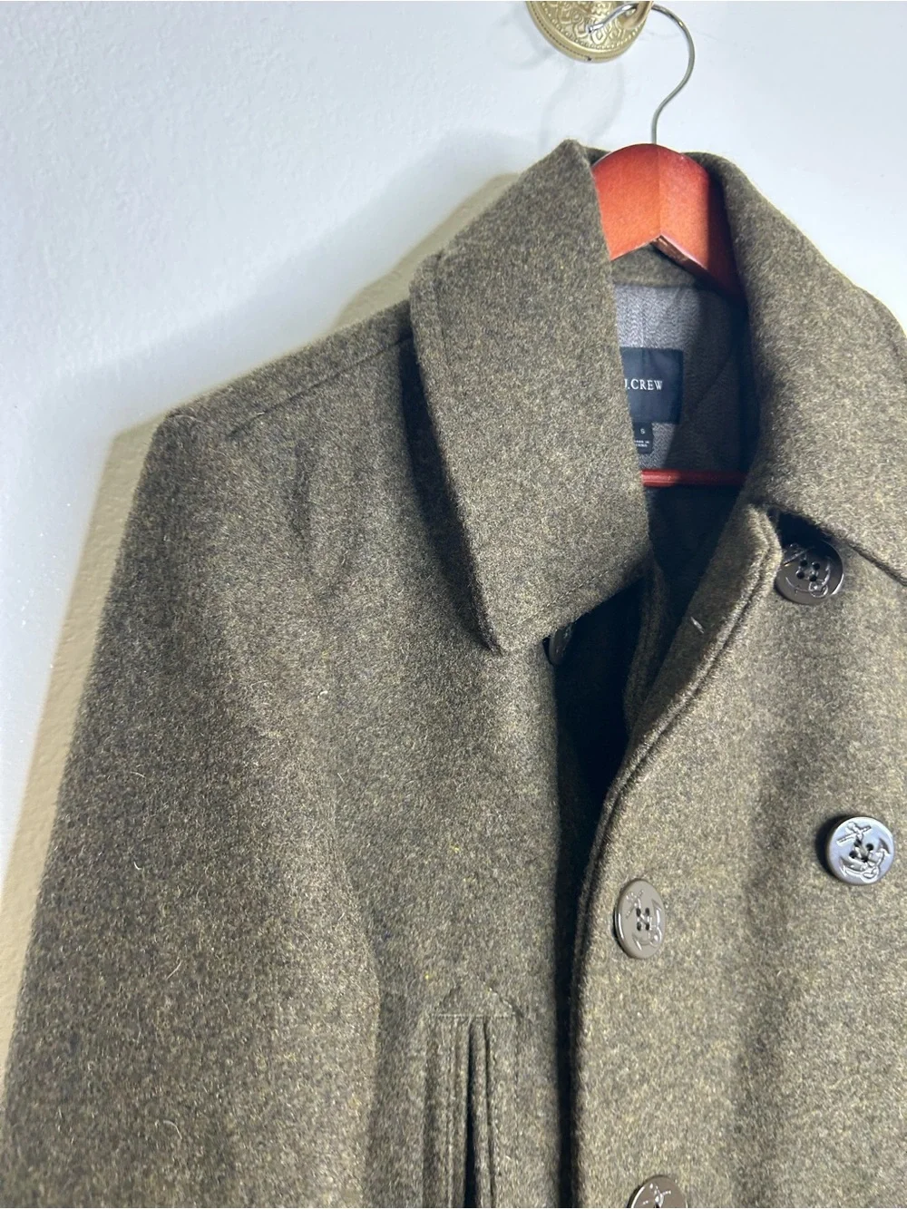 J. Crew 100% Wool Army Green Double Breasted Peacoat Size Small